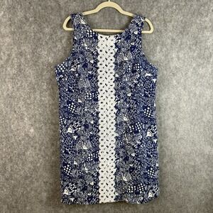 Lilly Pulitzer For Target Blue White Upstream Fish Shift Dress 18 Sleeveless